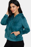 Zivame Plush Velour Knit Poly Hoodie Sweatshirt - Dark Sea — thumbnail 2